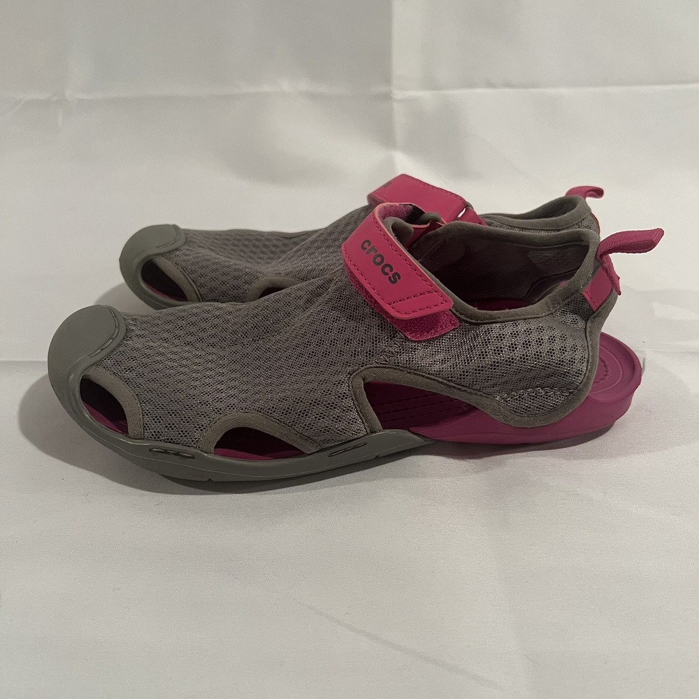 Crocs Swiftwater Mesh Deck Sandals Gray Pink Women's Size 7Water Shoes